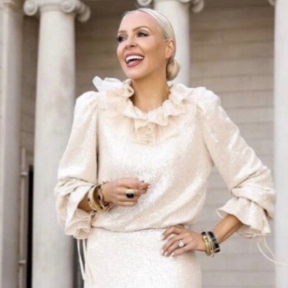 Antonio Melani Blouse NICOLA BATHIE Sequined Long Sleeve Champagne Gold Large